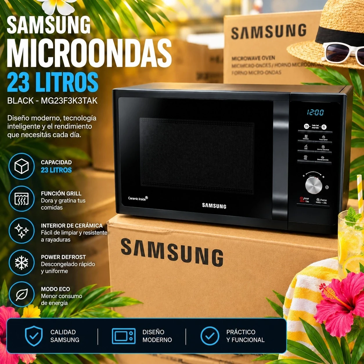 MICROONDAS SAMSUNG 23 LTS BLACK MG23F3K3TAK