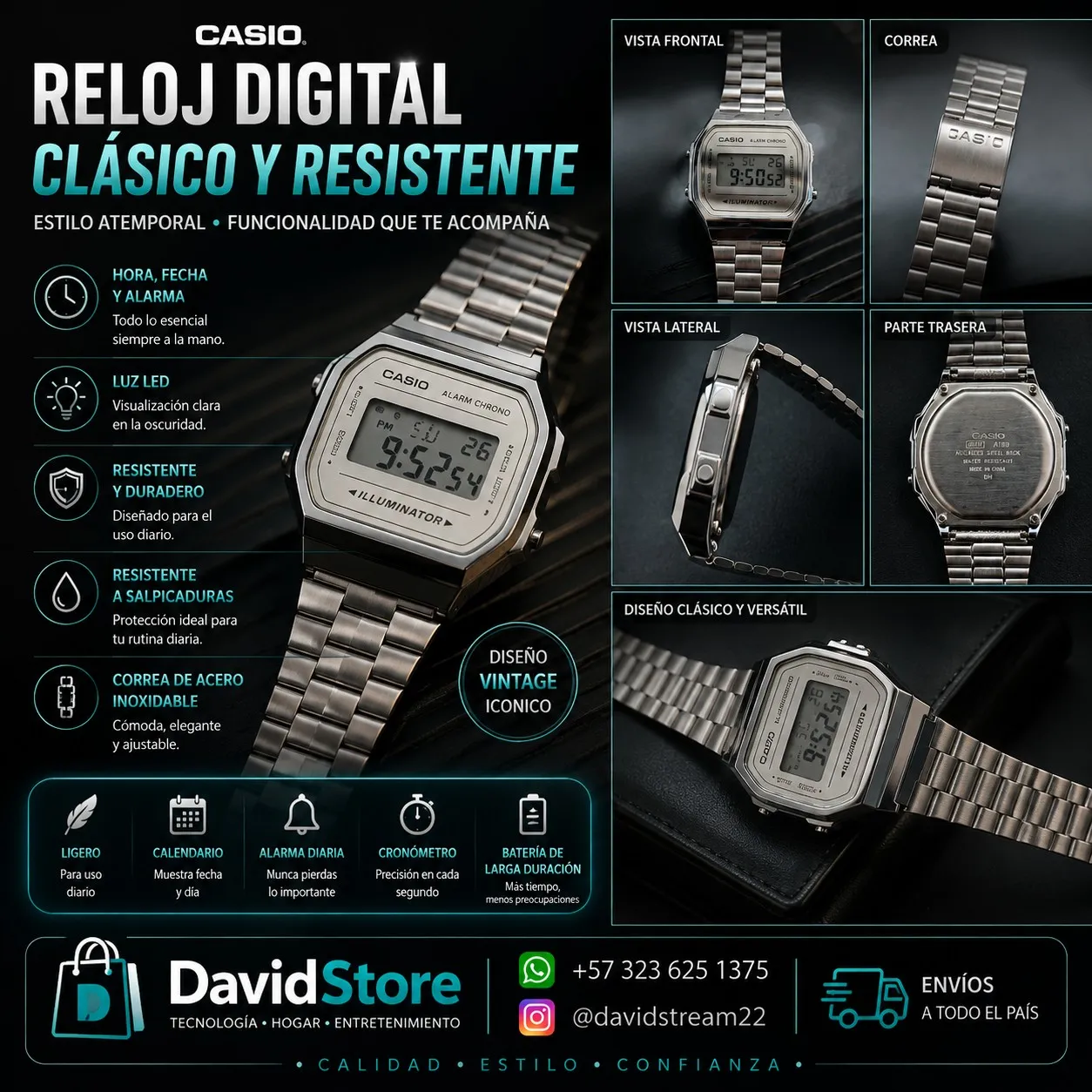 Reloj Casio A168 Vintage Silver Digital