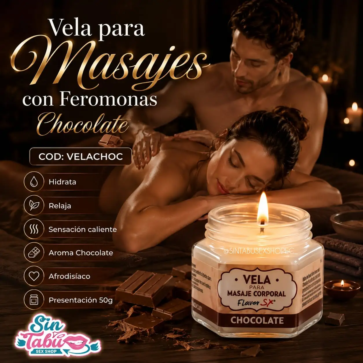 VELAS PARA MASAJES CON FEROMONAS AROMA CHOCOLATE 