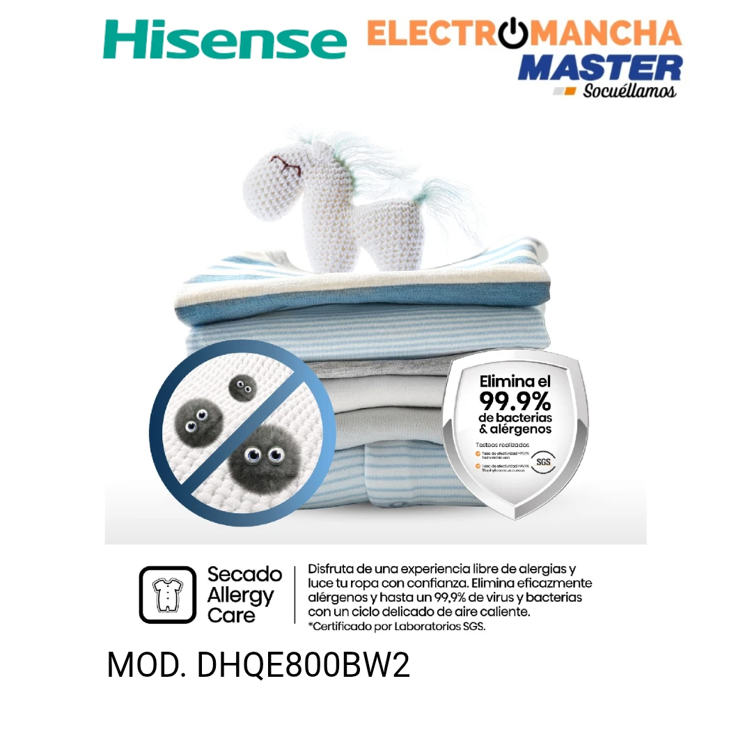 SECADORA HISENSE DHQE800BW2  B. DE CALOR 8 KG A++ 6