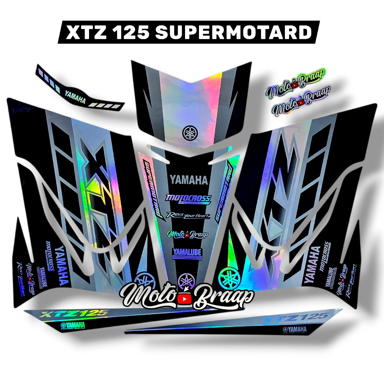 Xtz 125 calcomanias SUPER MOTARD 2024 tornasol negro con gris