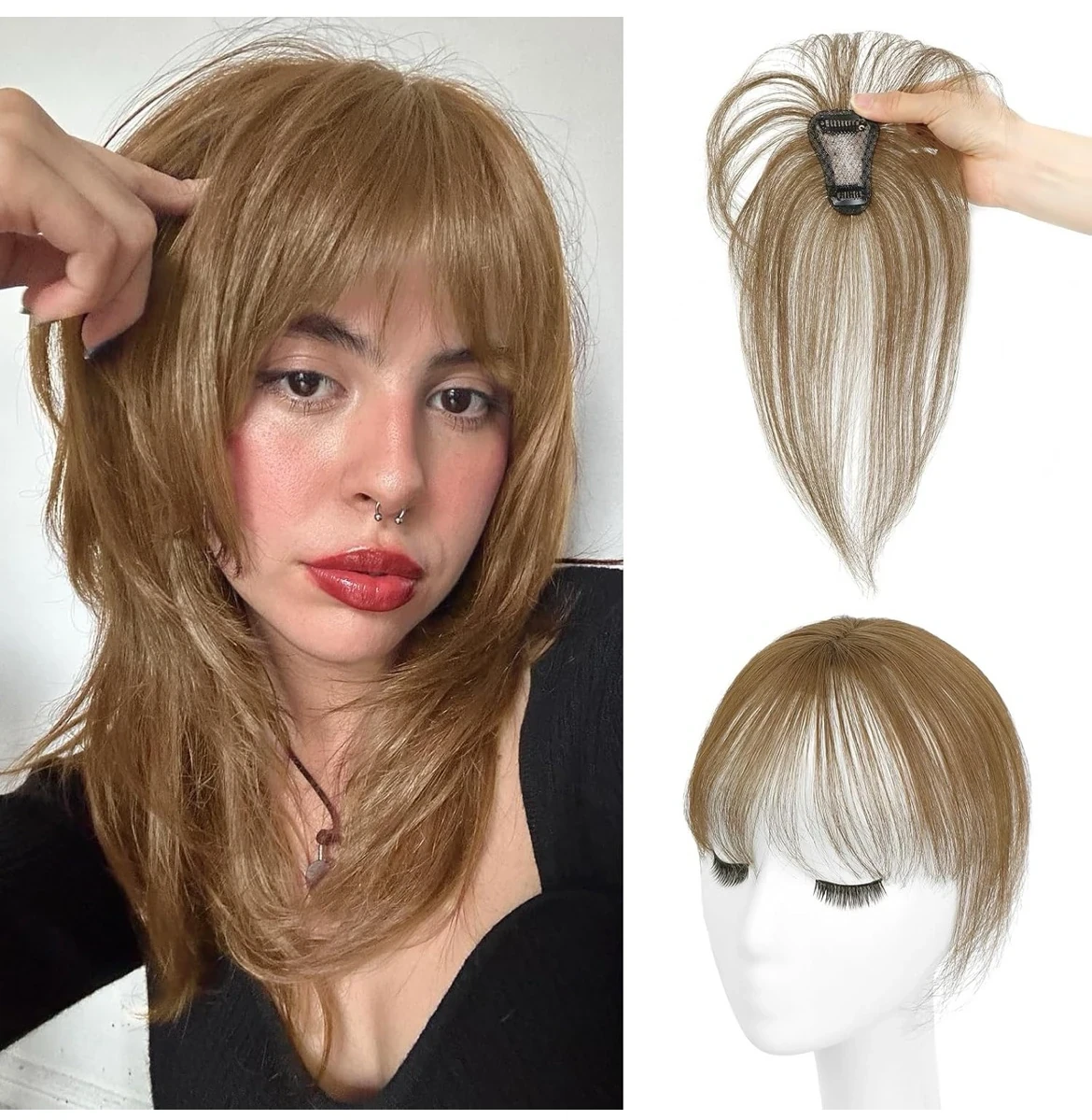 Flequillo con clip, 100% de cabello humano (marron claro )