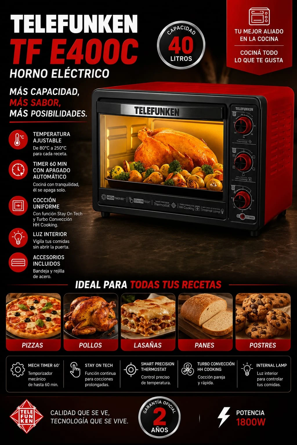 Horno Eléctrico Telefunken 38Ltr