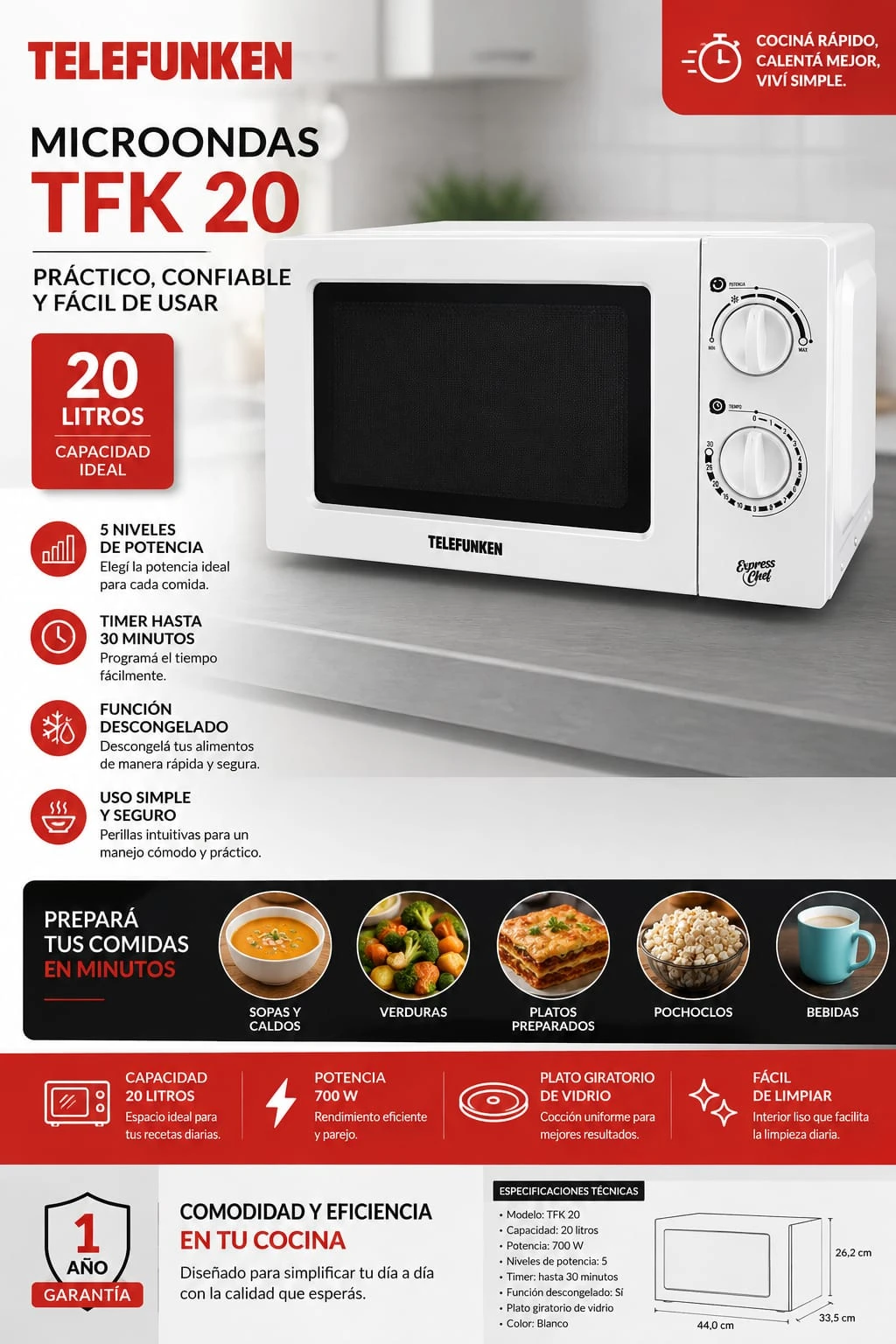 Microondas Telefunken 20Ltr
