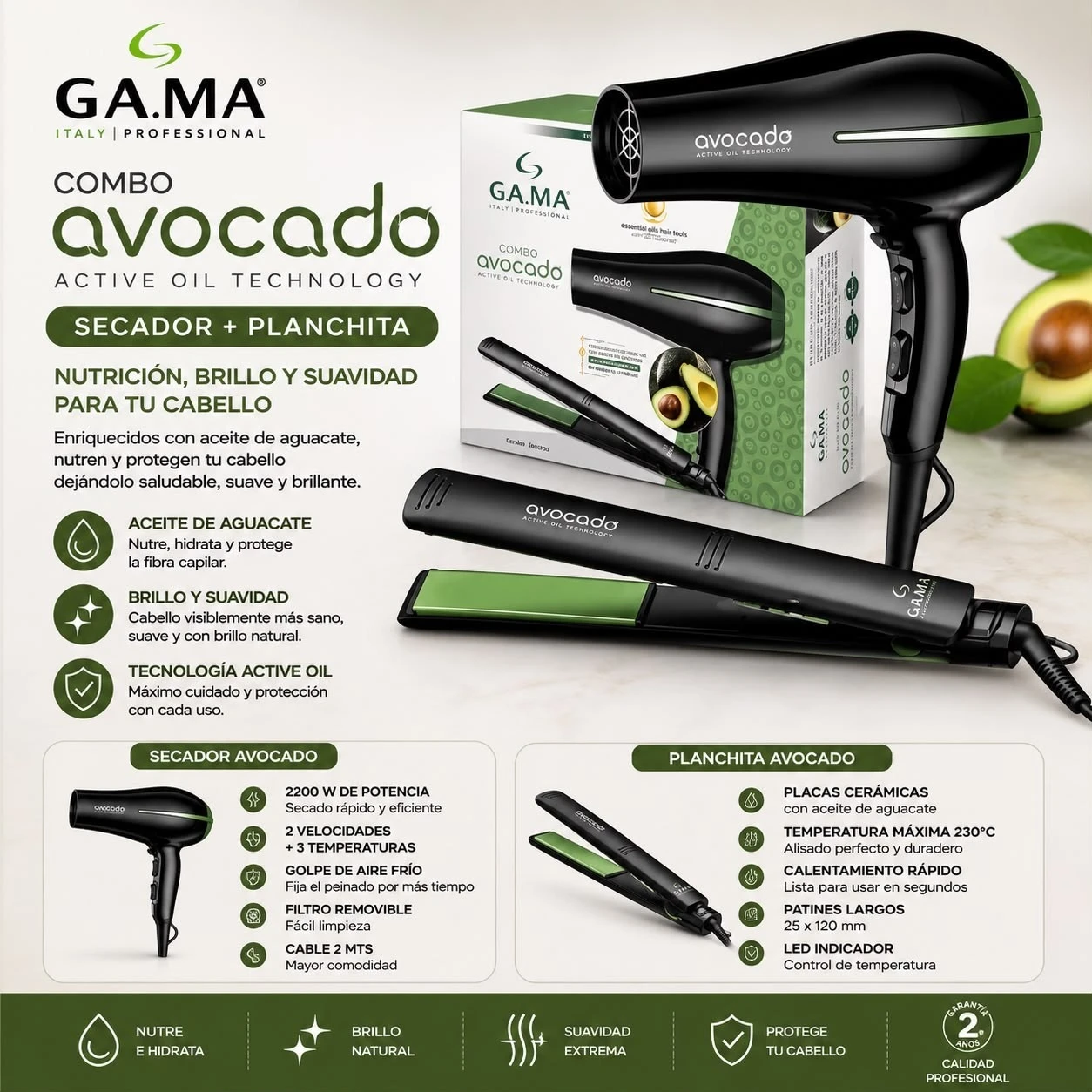 COMBO GAMA PLANCHA + SECADOR AVOCADO 