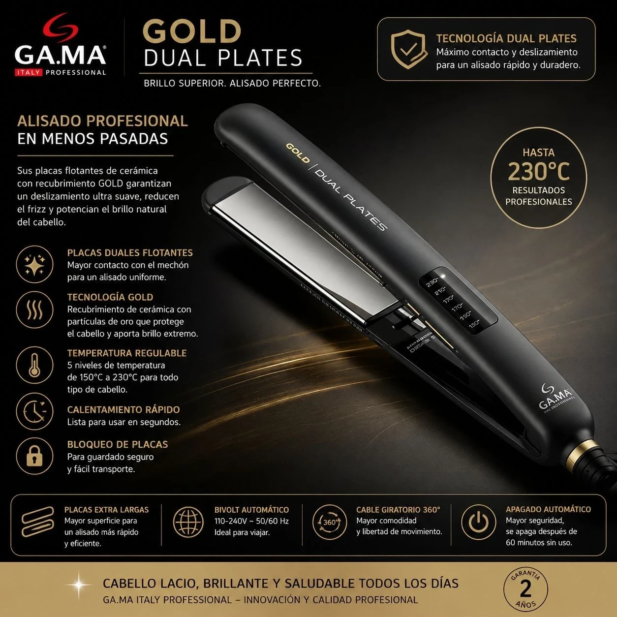 Planchita de pelo GA.MA Italy Gold Dual Plates CP14 Digital