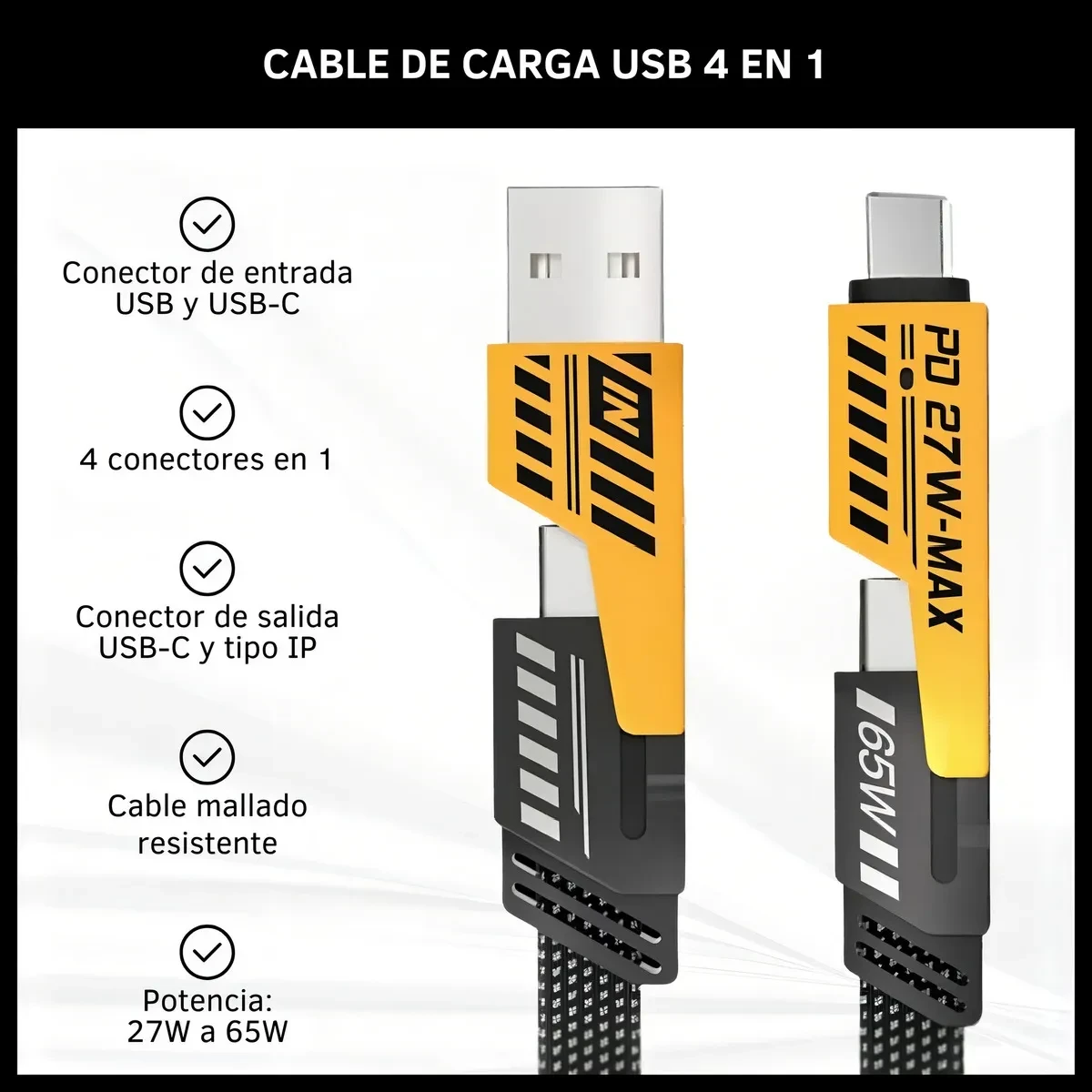 Cable USB Tipo C para IPhone Android 65w USB A y C 4 en 1 2