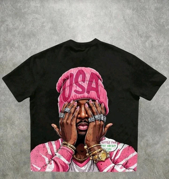 Camiseta de manga curta e gola redonda de corte solto com estampa gráfica retrô 