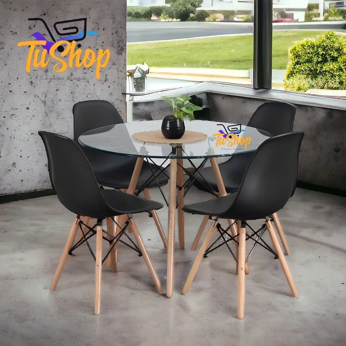 Comedor Nordico Eames Tapa Vidrio 