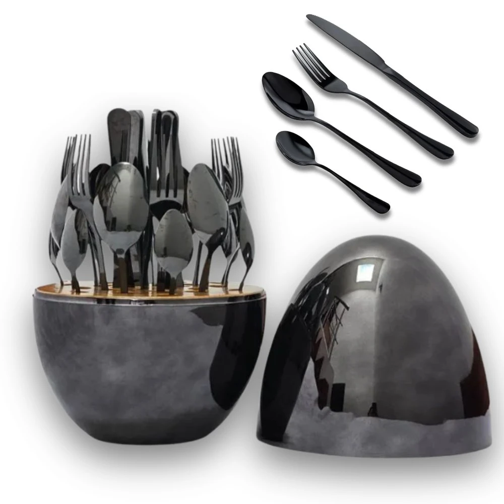 Set Cubiertos Huevos Dorado y plateado  3