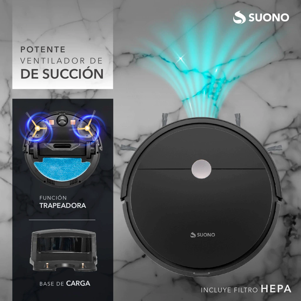 ASPIRADORA ROBOT SUONO CONTROL REMOTO AUTOMATICA BASE CARGA NEGRA