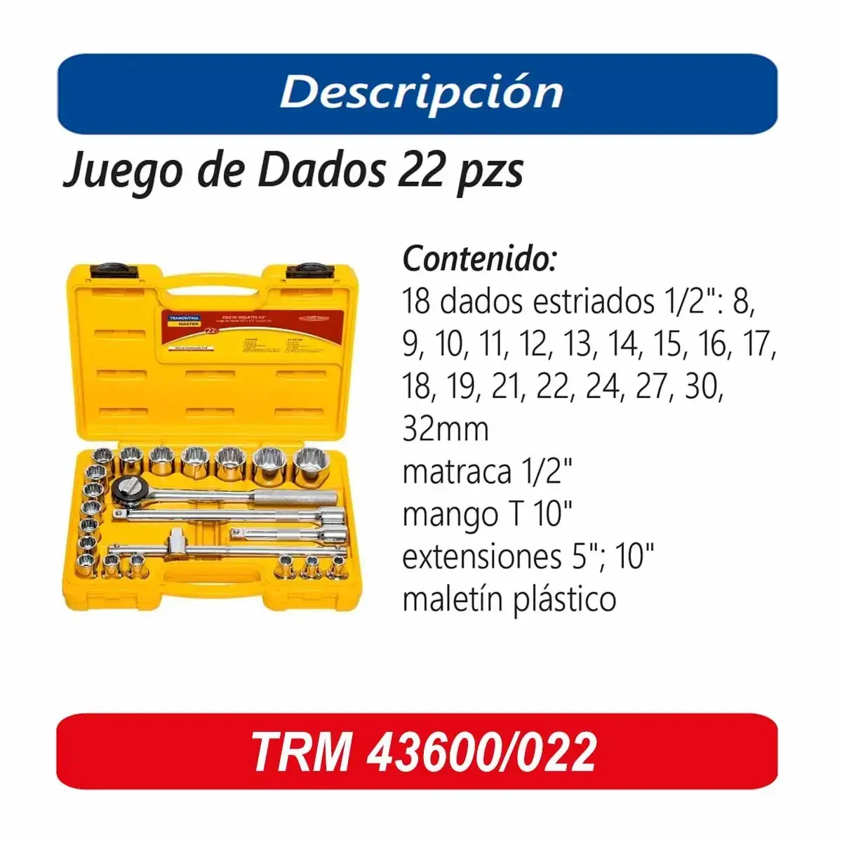 MALETA DE DADOS TRM ESTRIADOS 1/2" 22 PZ