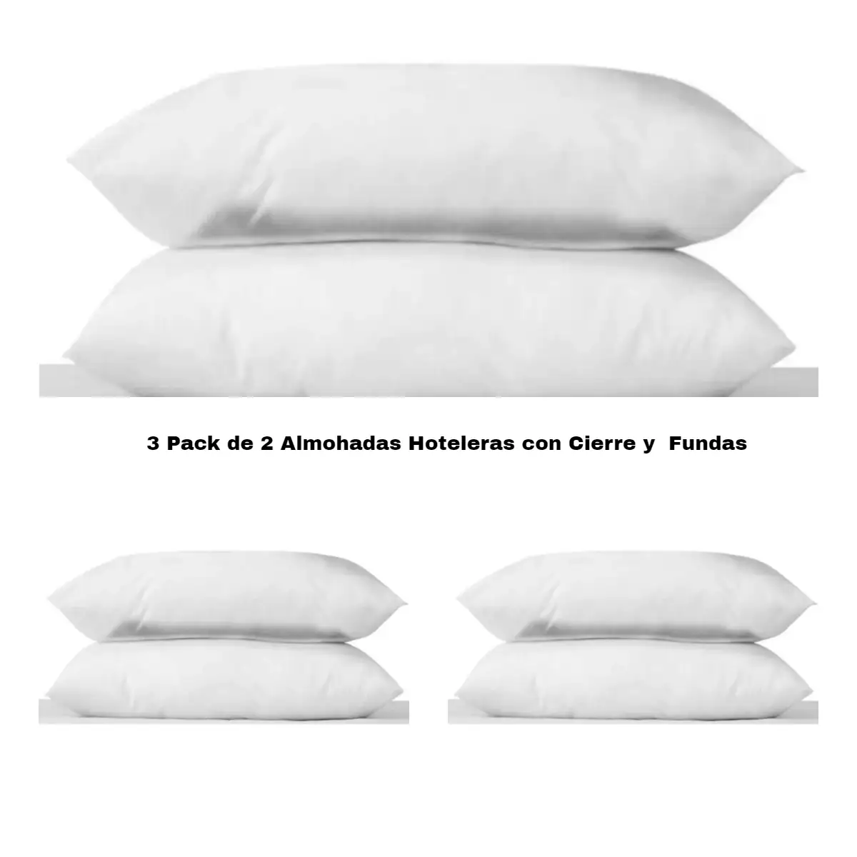3 Pack de 2 Almohadas Hoteleras con Cierre y Fundas 