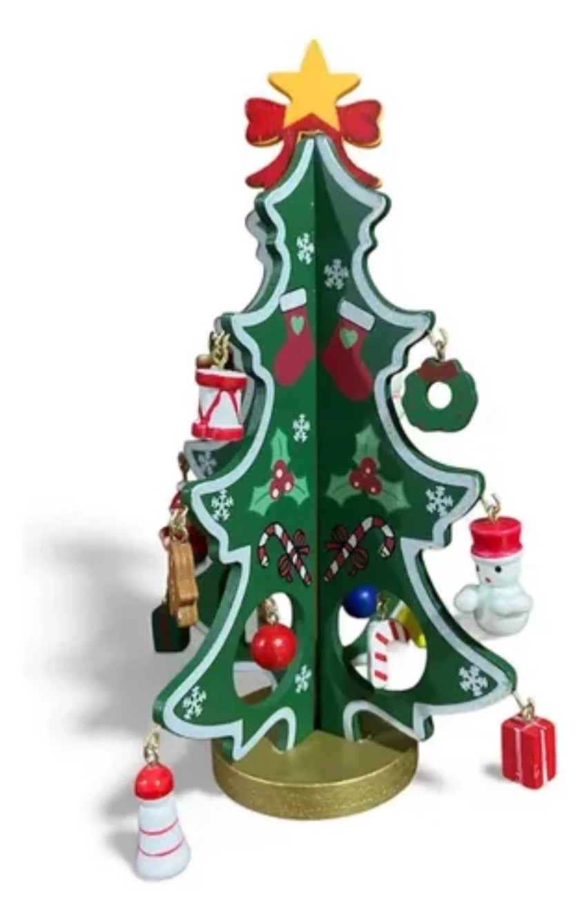 Árbol de Navidad Armable de Madera con Mini Adornos Colgantes – Decoración de Escritorio 4