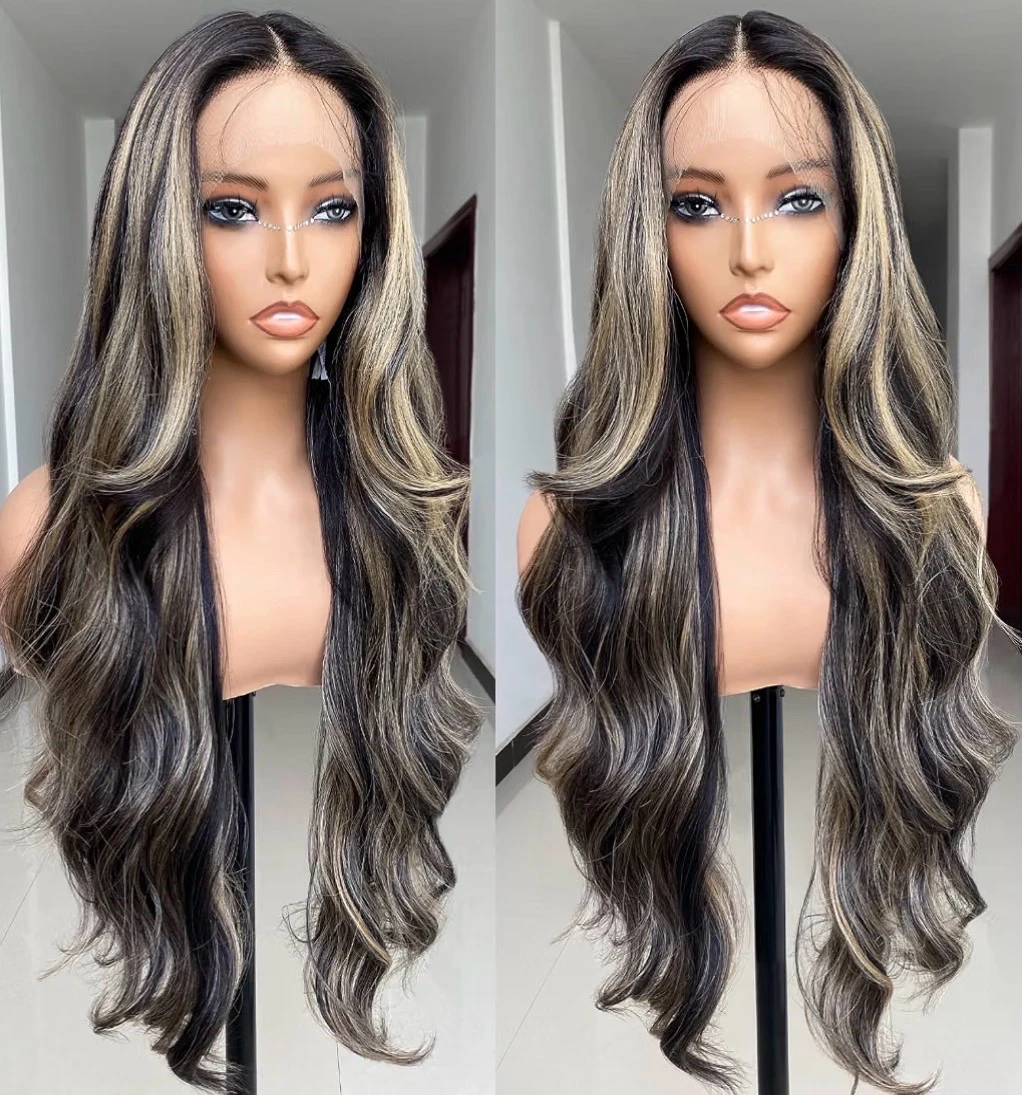  2/27 Pelucas de encaje frontal con reflejos ombre semi natural, ondas corporales, listas para usar, 13x4x1, encaje en T, 28 pulgadas, prearrancadas, sin pegamento, degradadas