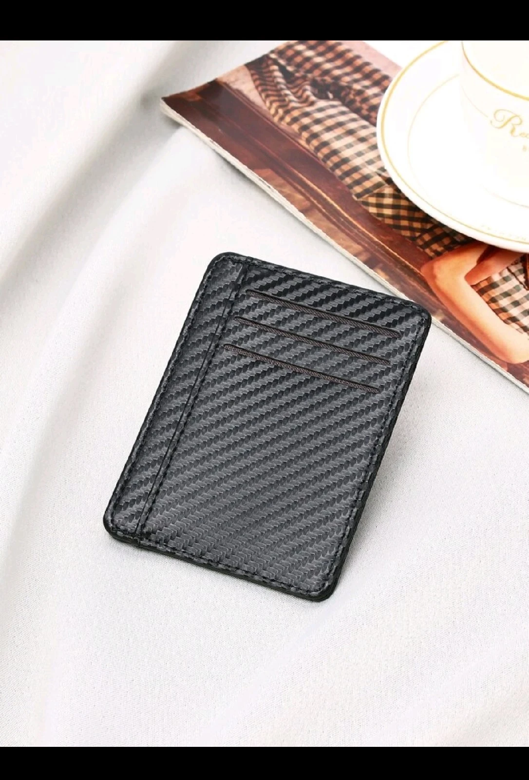 Tarjetero Ultra Delgado para Caballero - Cartera Minimalista en Poliuretano con Textura Fibra de Carbono 4