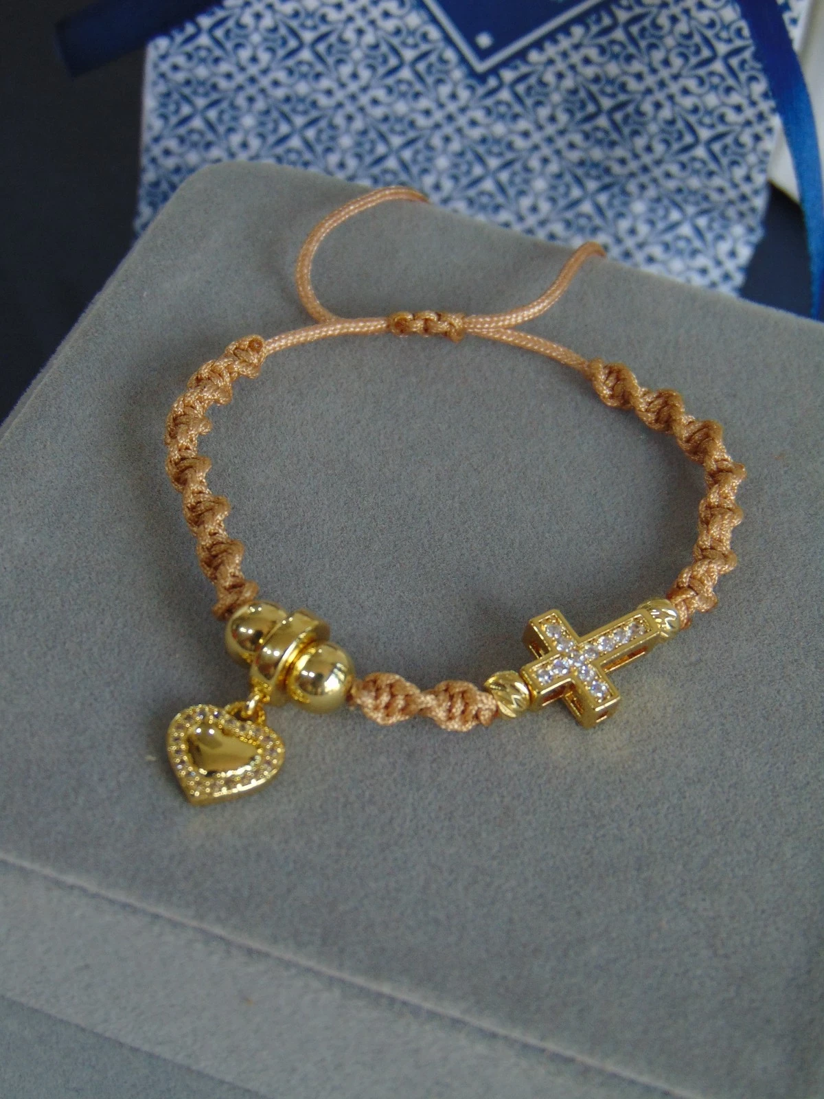 PULSERA RODIO DOR TEJIDA DIJES CORA Y CRUZ 2