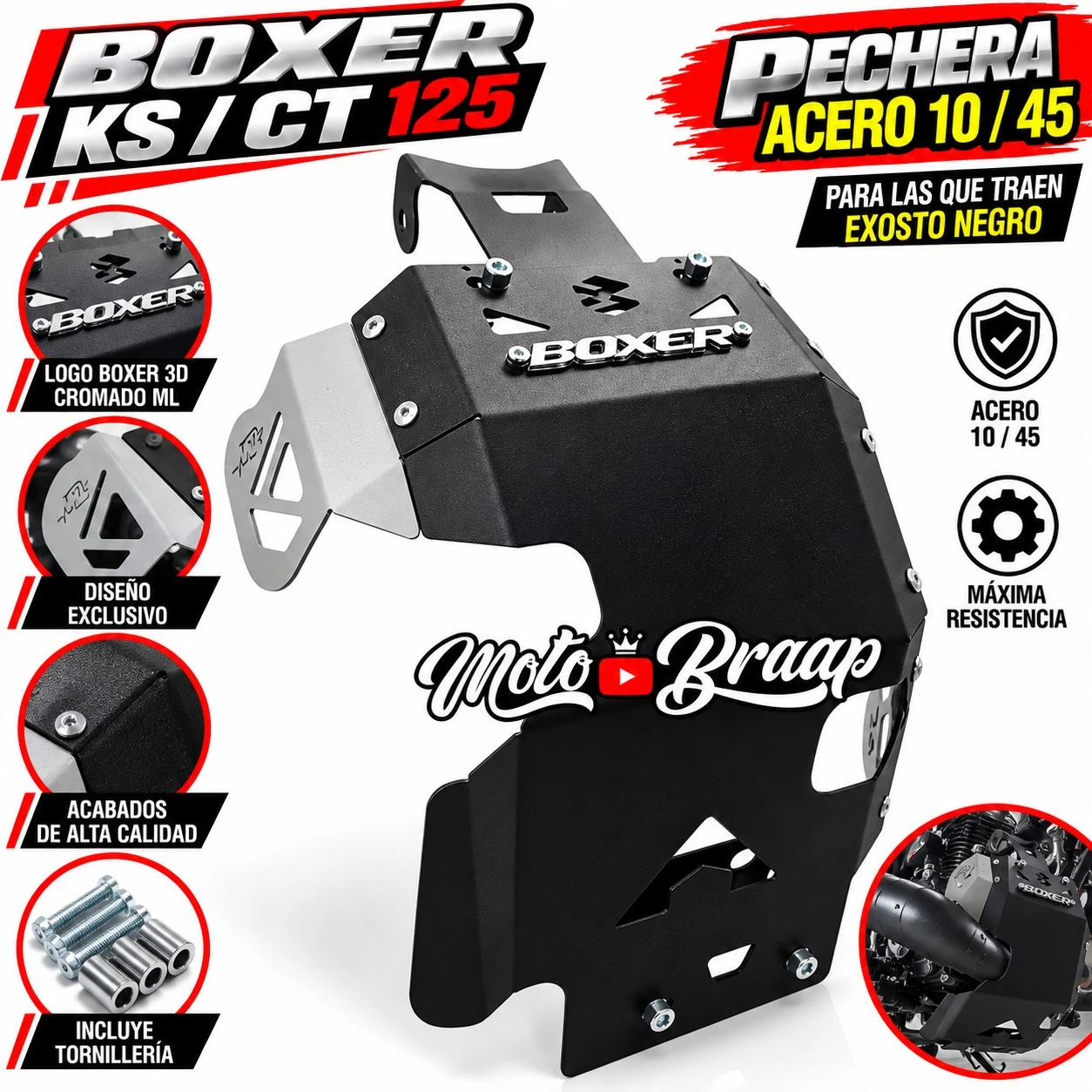 Boxer ct 100 Pechera acero gris con negro ML LAS QUE TRAEN EXOSTO CROMADO