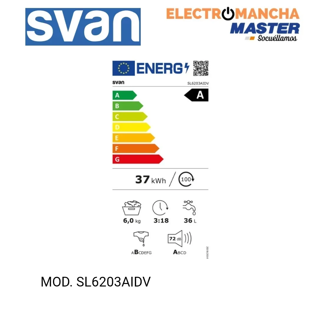 LAVADORA SVAN SL6203AIDV 6 KG. 1200 RPM  CLASE A 4
