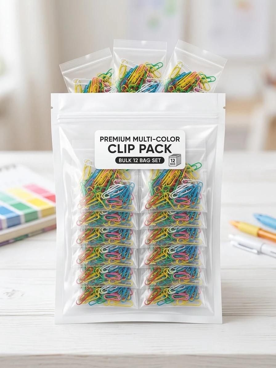 PAQUETE DE 10 BOLSAS DE CLIPS DE COLORES 