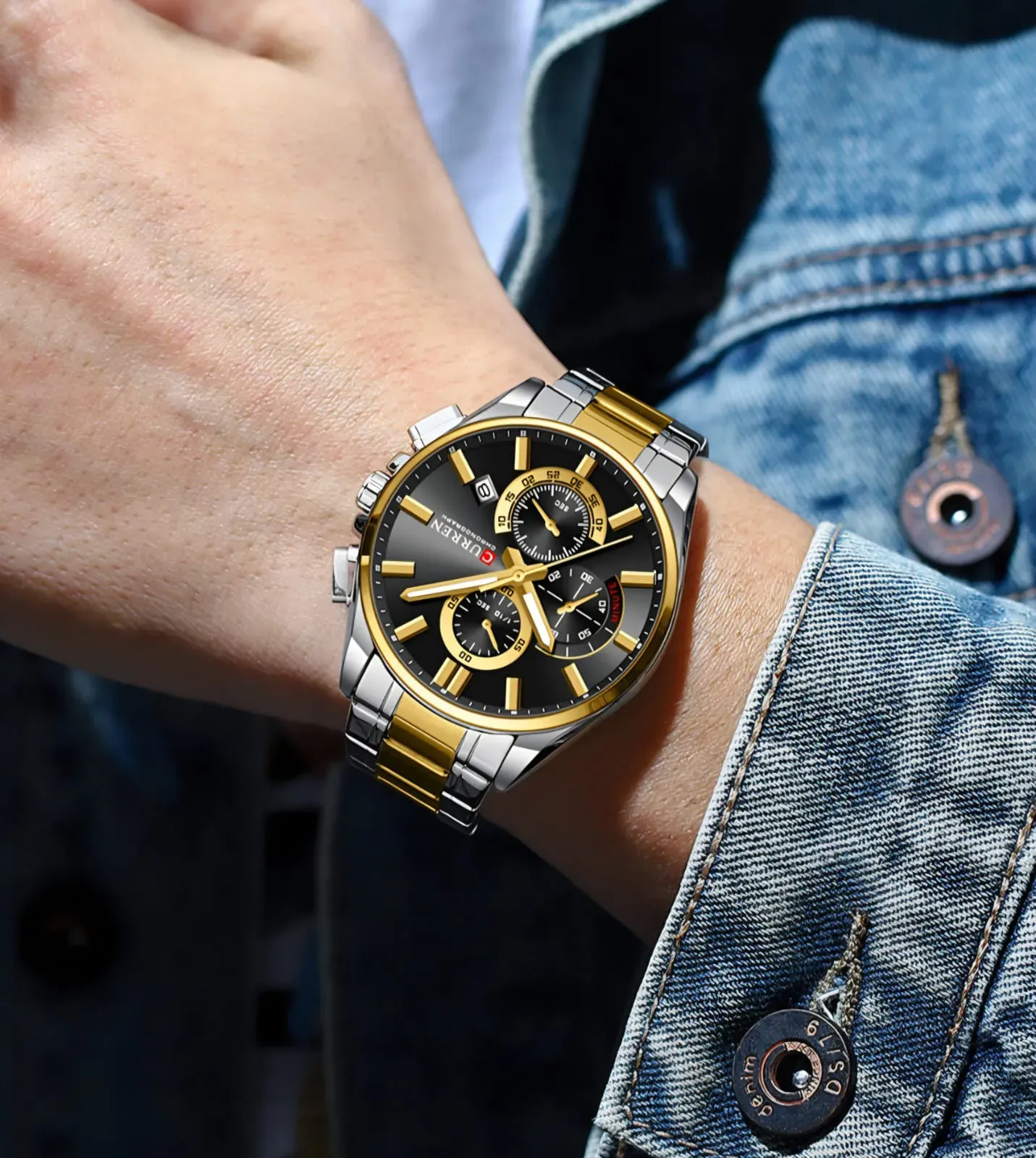 Reloj Curren Original Acero Cronografo 8475 Bicolor Fondo Negro 2