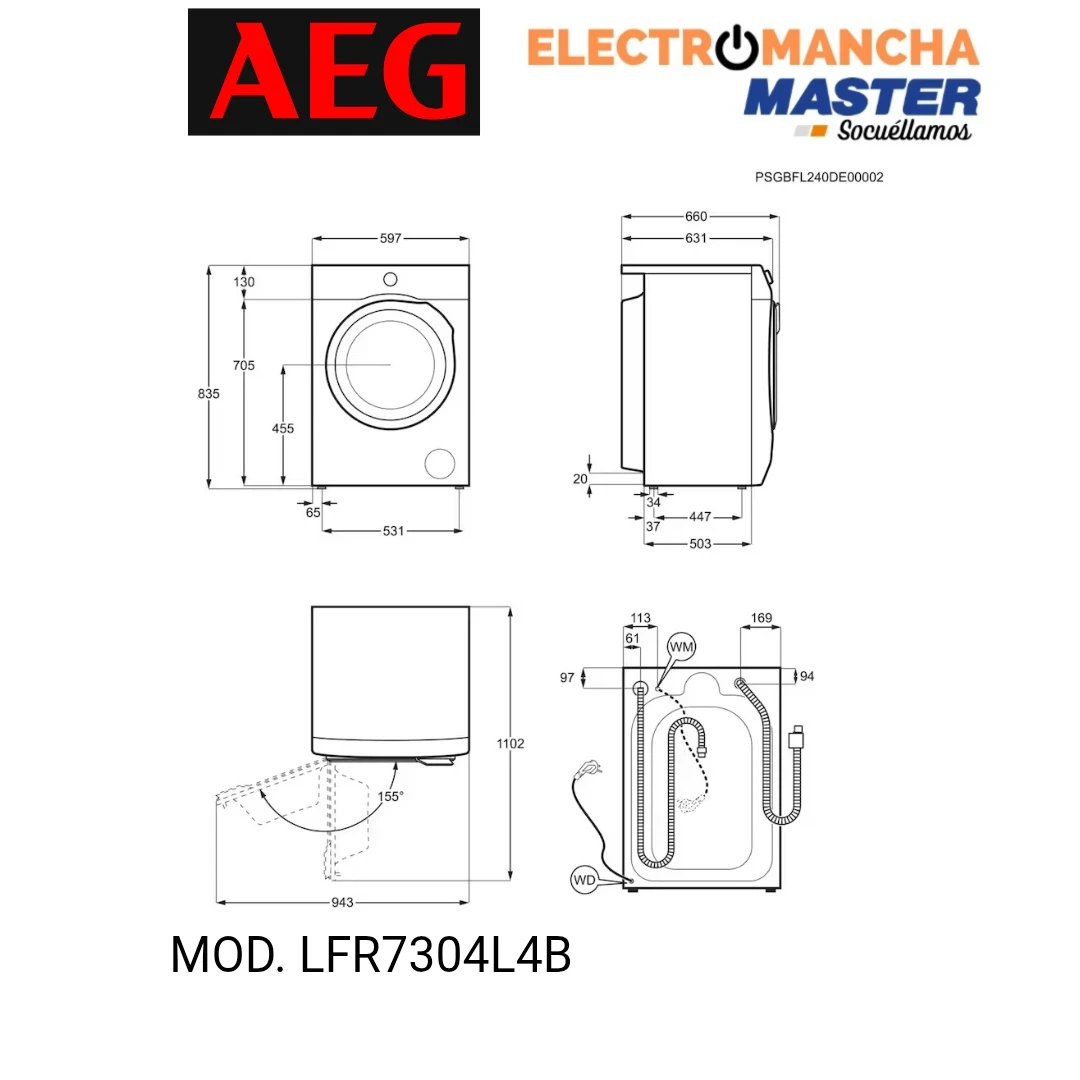 LAVADORA AEG LFR7304L4B 11 KILOS 1400 RPM CLASE A  5