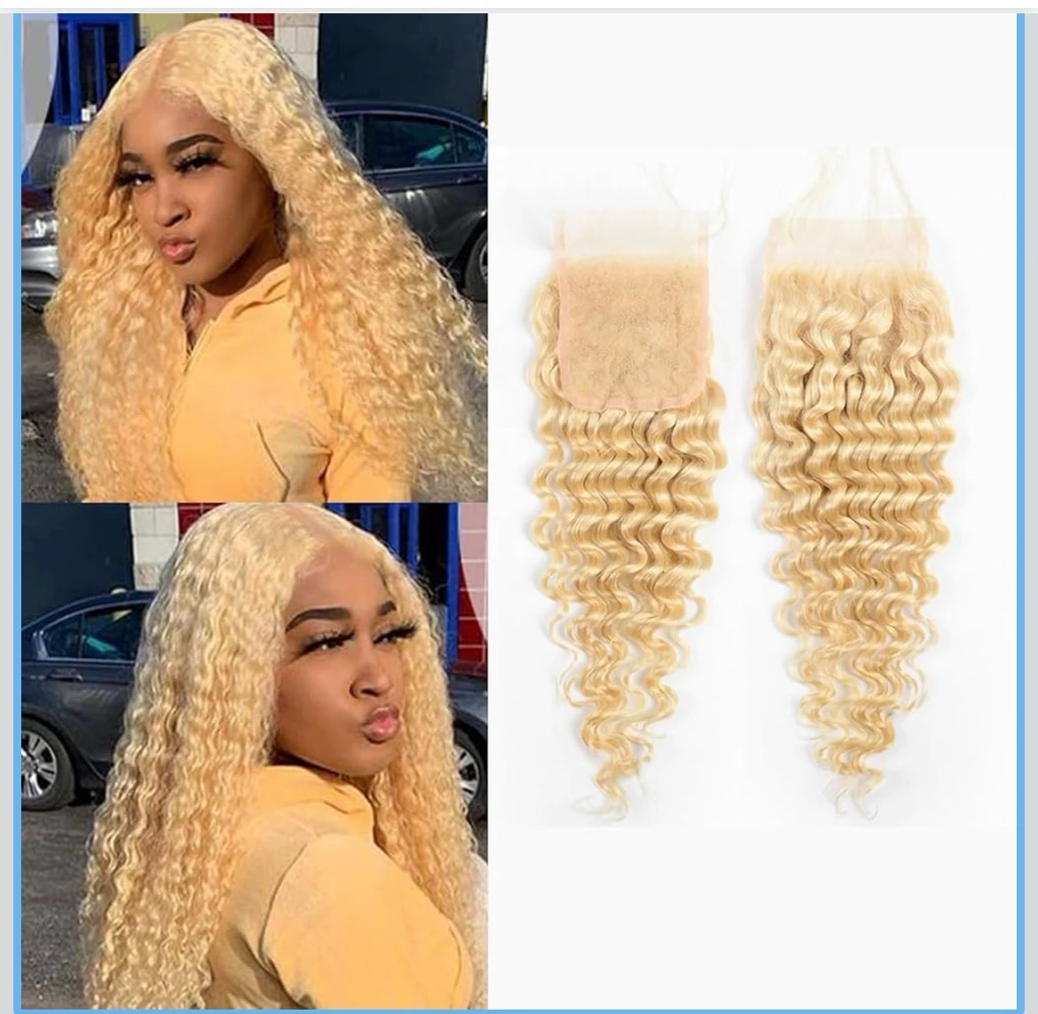 Cierre frontal Rizada de cabello humano #613 de 20 pulgadas 6x6