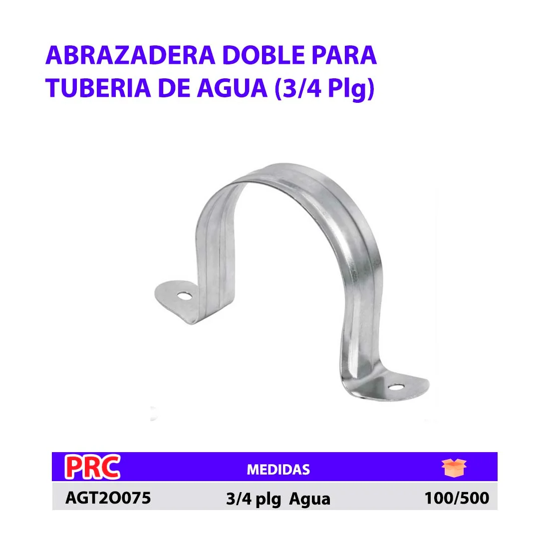 ABRAZADERA Doble TUBERIA 1" Luz 3/4" Agua