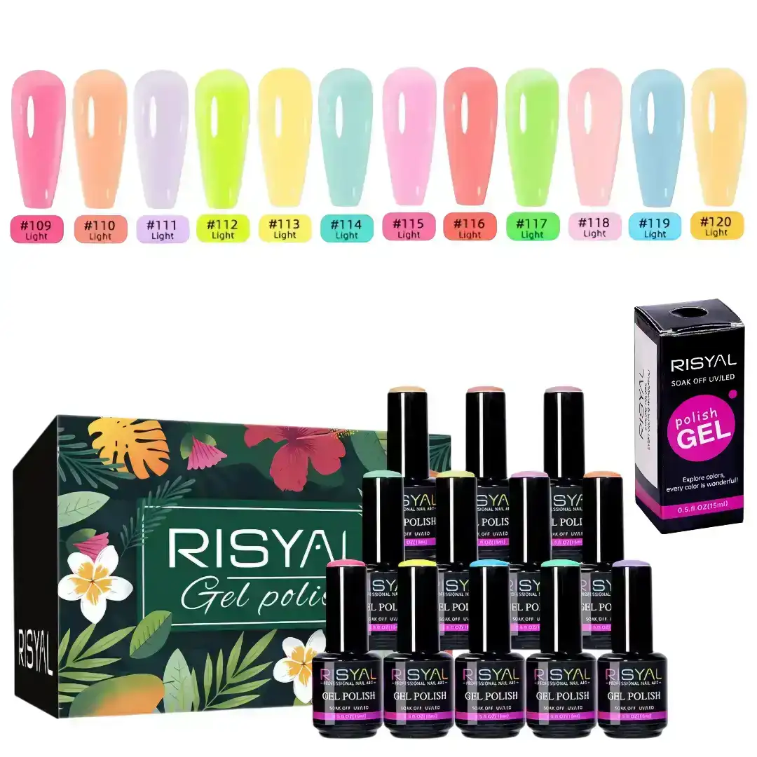 12 Esmaltes en Gel (15ml c/u) para Uñas Risyal