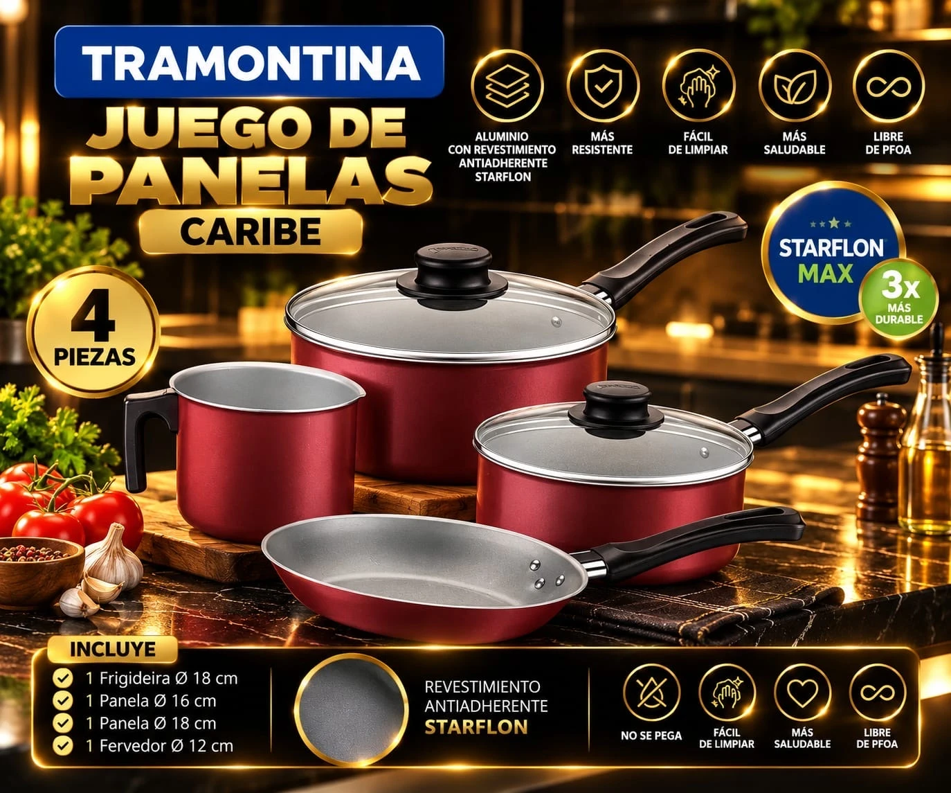 TRAMONTINA CARIBE – JUEGO DE 4 PIEZAS *CONSULTAR DISPONIBILIDAD CON EL VENDEDOR*