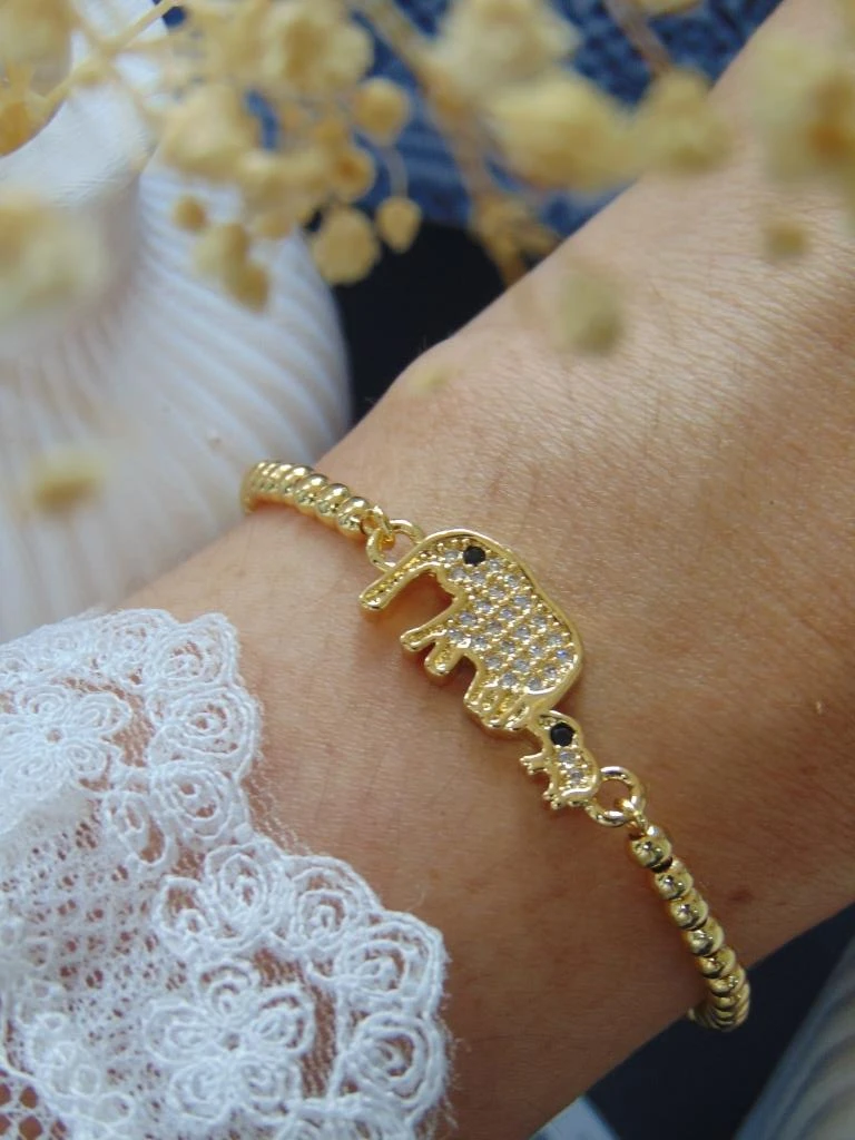 PULSERAS RODIO DOR DIJE FAMILIA ELEFANTES MICROCIRCONES
