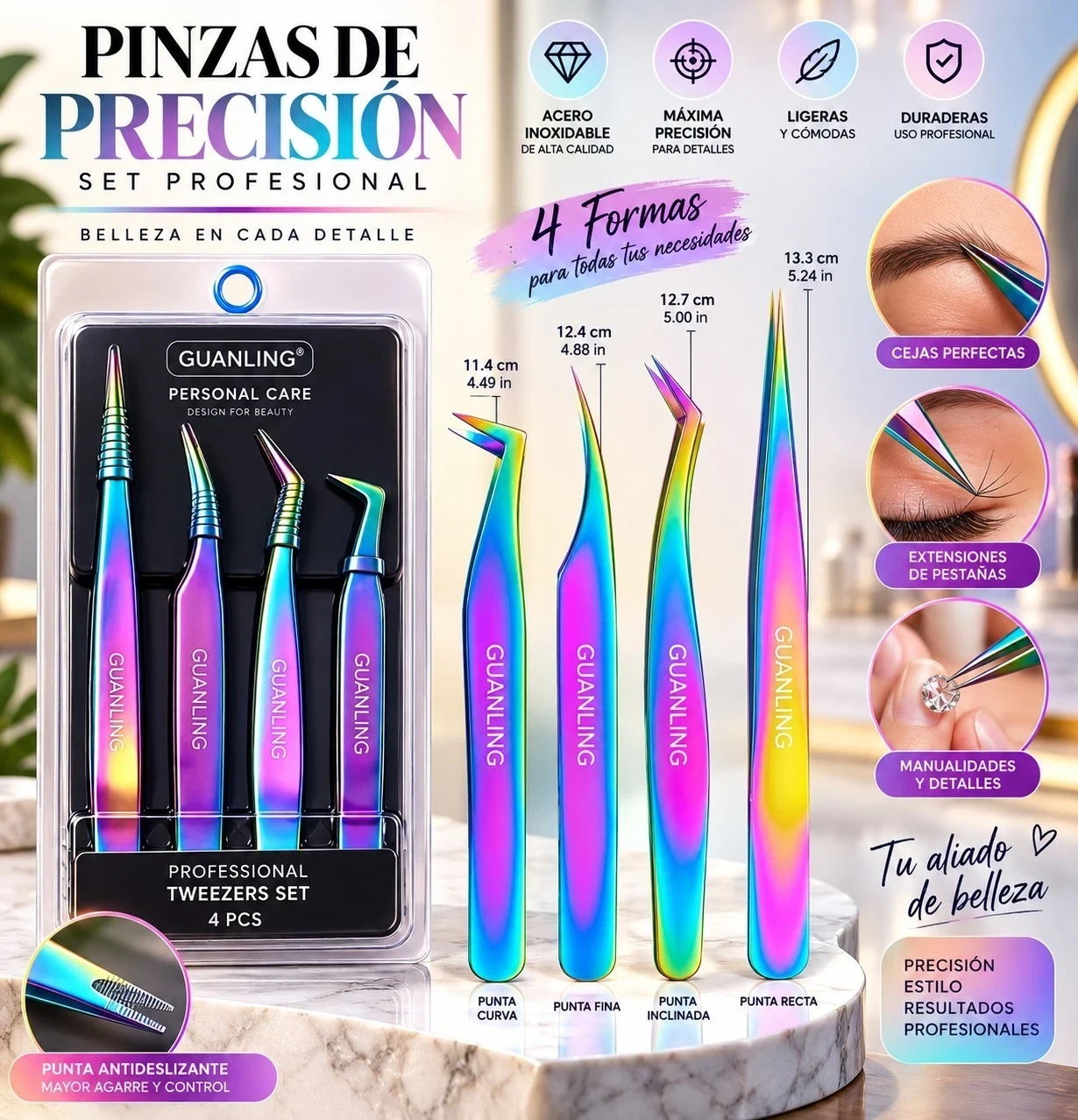 lumera set de pinza pestanas x4 tornasol