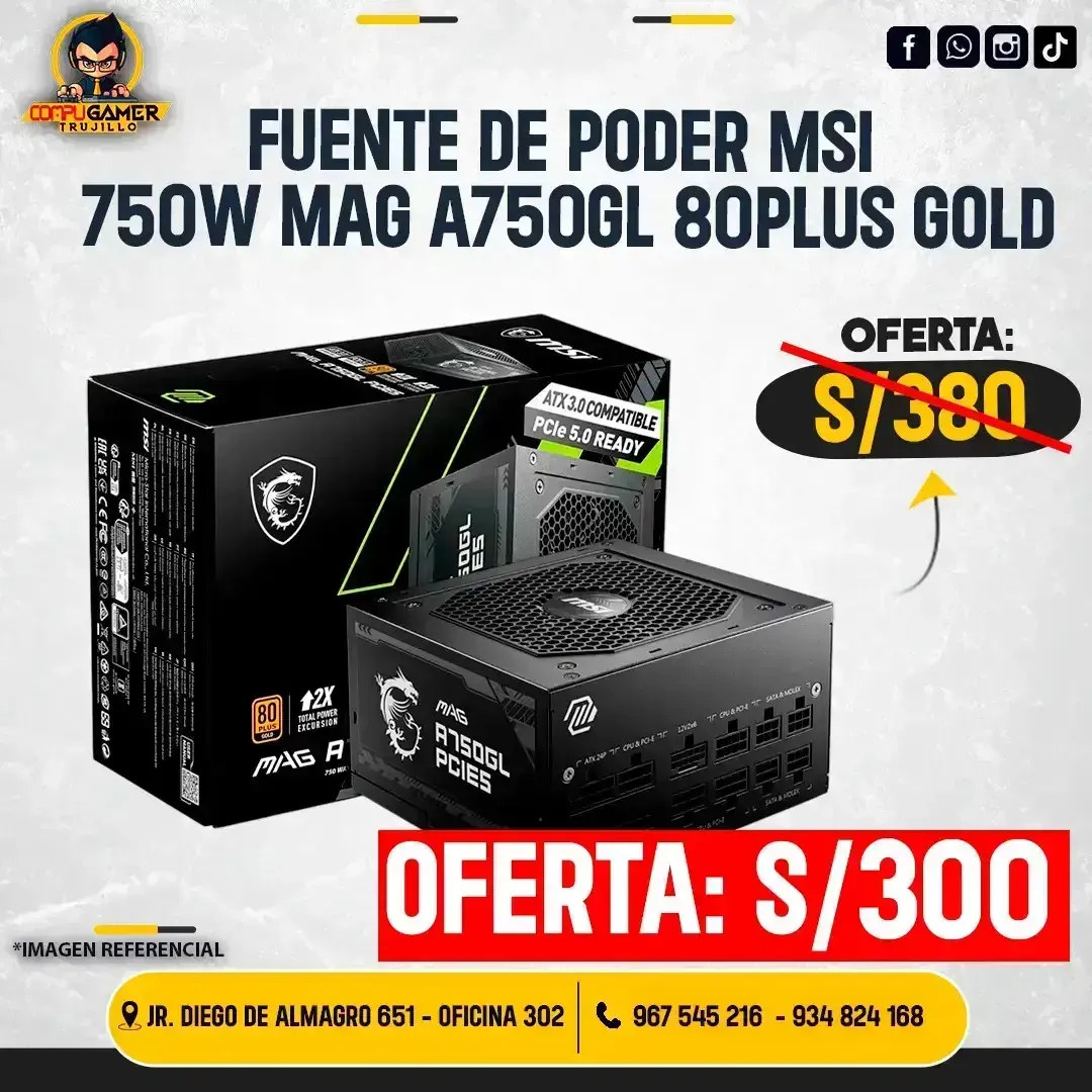 FUENTE DE PODER MSI MAG A750GL 750W, 80 PLUS GOLD