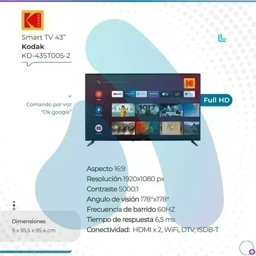 Smart Tv KODAK 43" C/Google Tv KD-43ST005-2 2