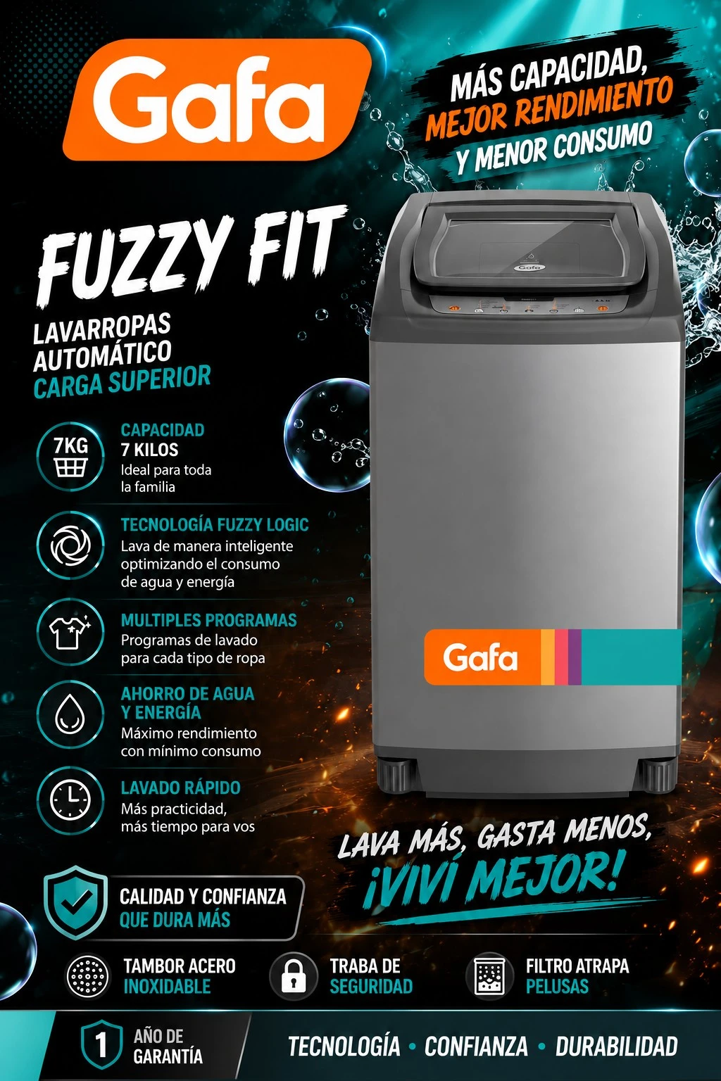 Lavarropas Gafa 7KG Silver
