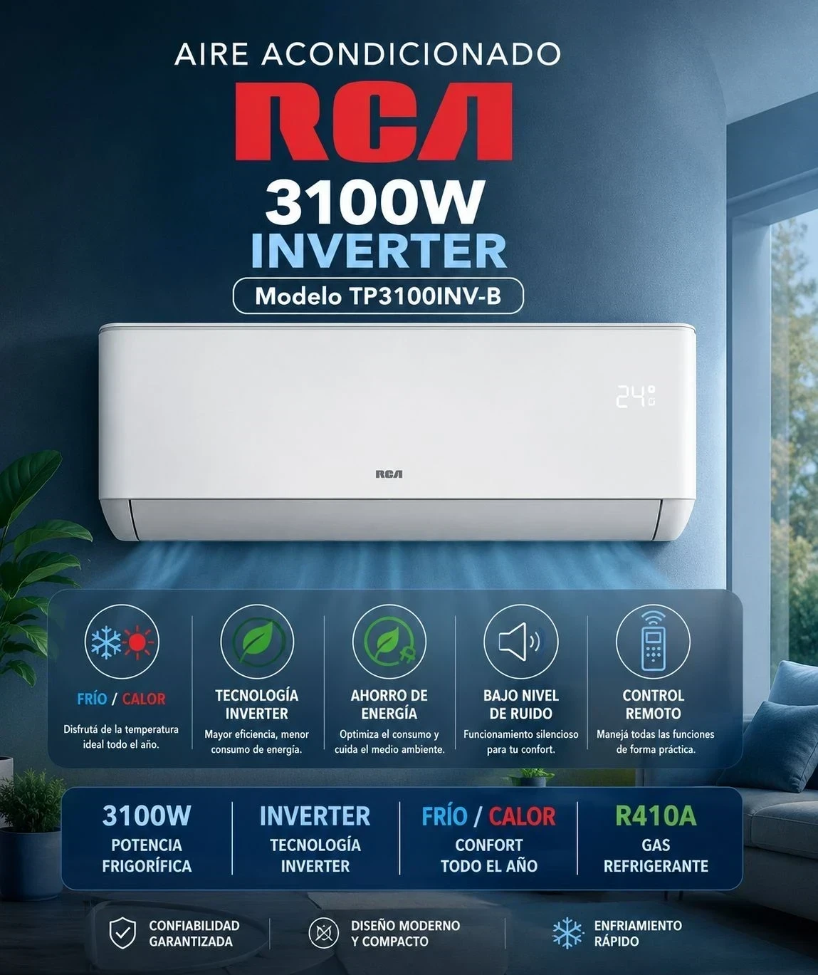 AIRE ACONDICIONADO RCA 3100W INVERTER FRIO/CALOR ‼️ENTREGA INMEDIATA‼️