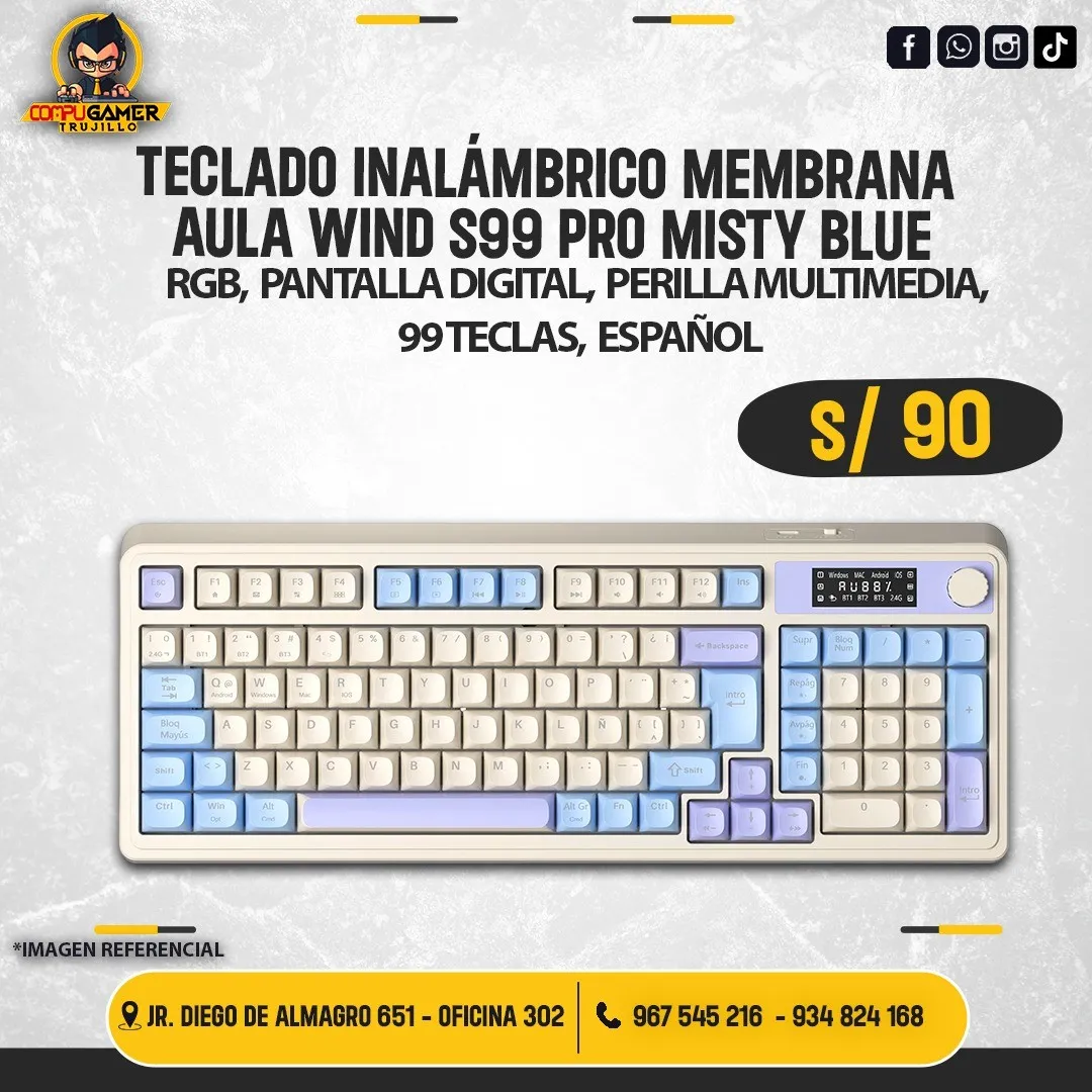 TECLADO INALÁMBRICO DE MEMBRANA AULA WIND S99 PRO MISTY BLUE