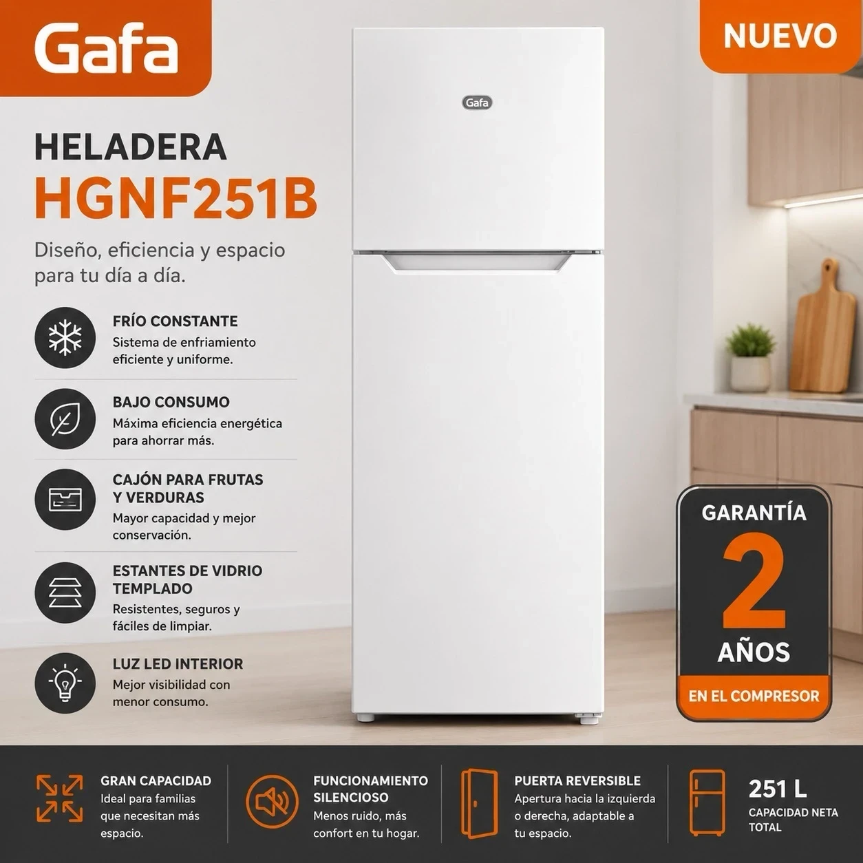 Heladera Gafa 262L Inverter Blanca 
