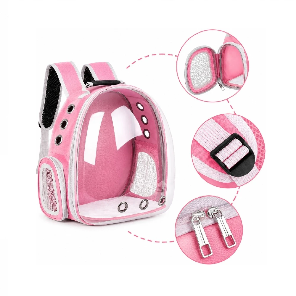 Mochila Transportadora De Mascotas Gatos Con Ventana Trasparente Color Rosado