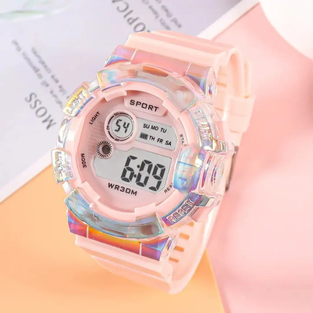 Reloj Deportivo Digital Redondo Tornasol Palo De Rosa