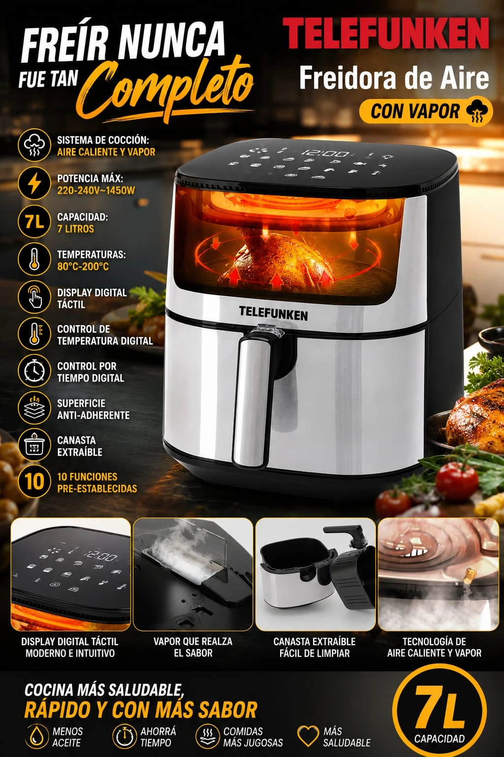 Freidora de aire telefunken 7Ltr