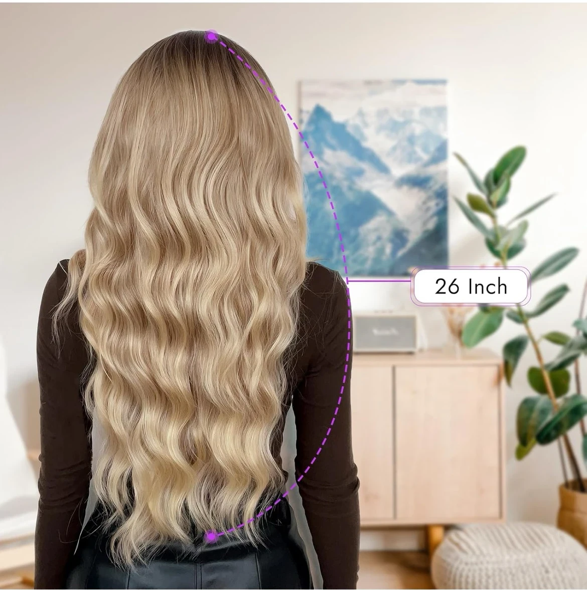  Peluca rubia miel para mujer, larga, ondulada 4x1, encaje natural, sin pegamento, para principiantes, parte media, 26 pulgadas, resistente al calor 2