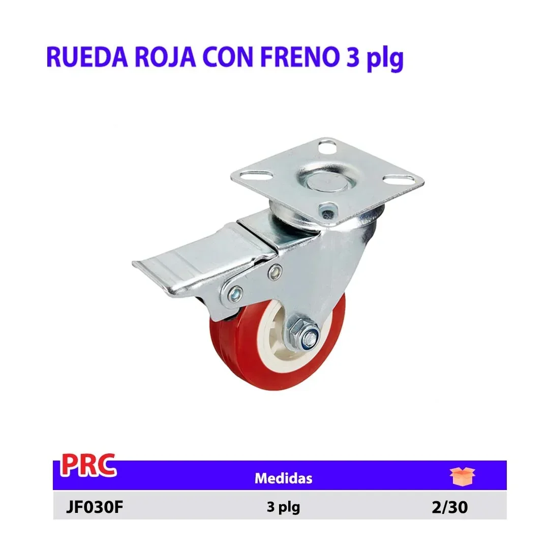 RUEDA ROJA CON FRENO 3"