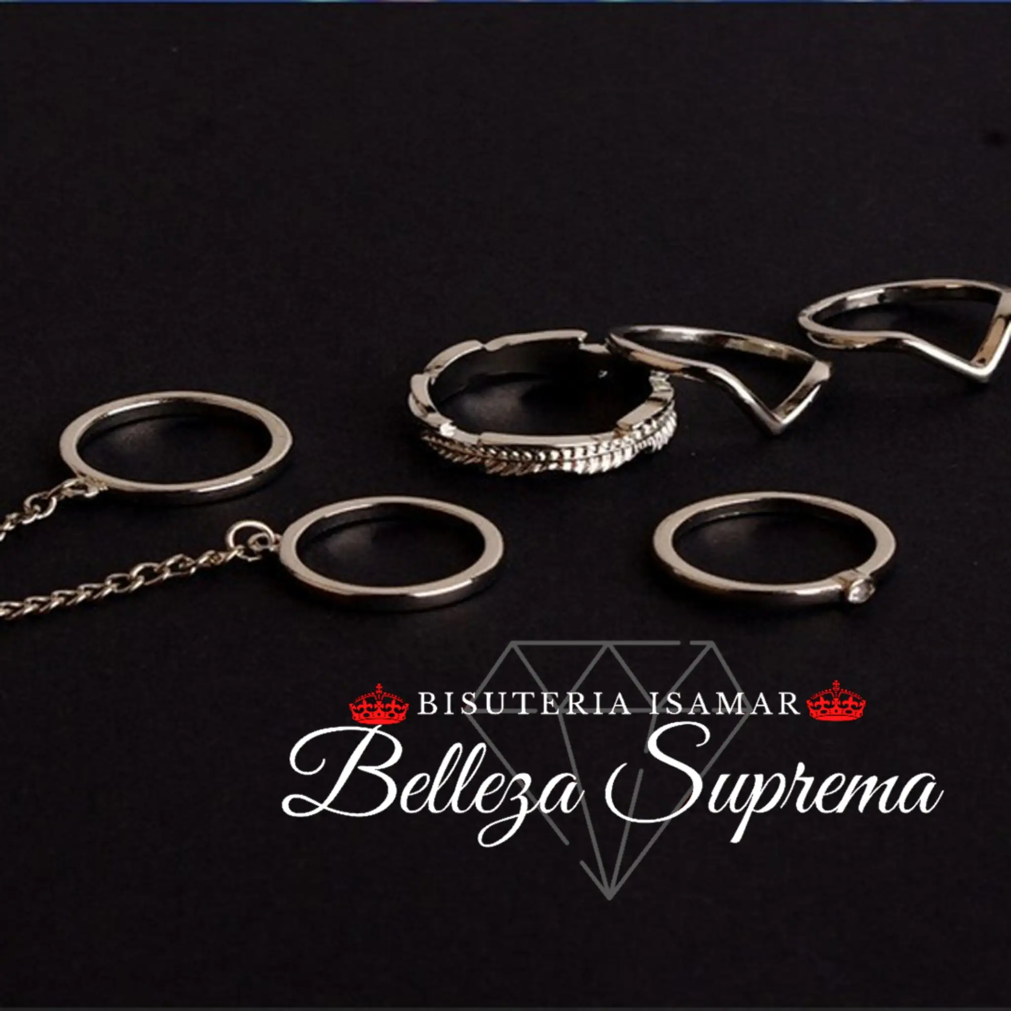SET DE 5 ANILLOS PLATEADOS BRILLANTES 3