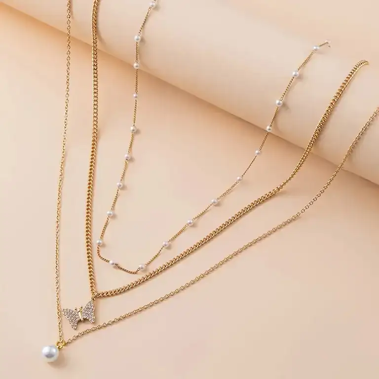 Set x3 pz de collar Mariposa con perlas 2