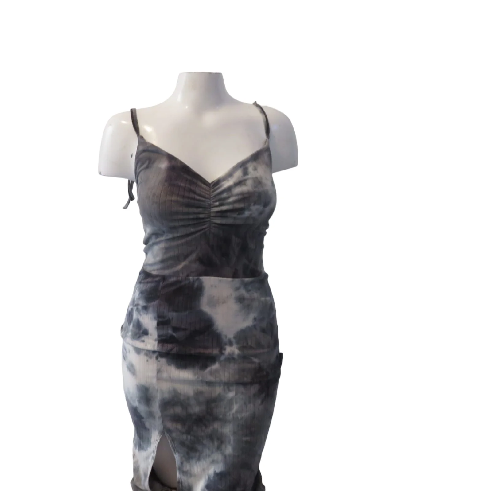Vestido gris con blanco largo 