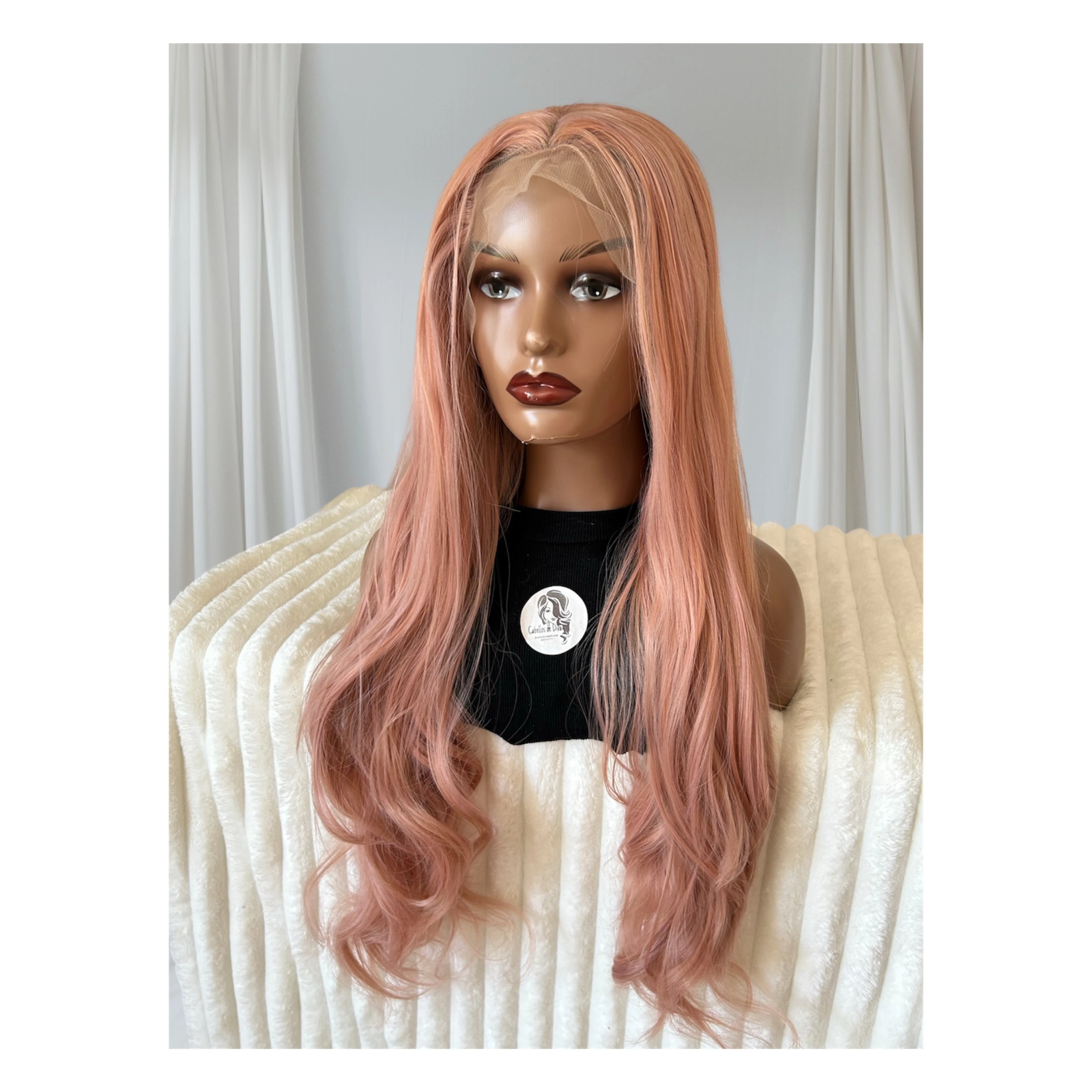 Peluca semi natural oro rosa de 30 pulgadas, frontal 13x4  3