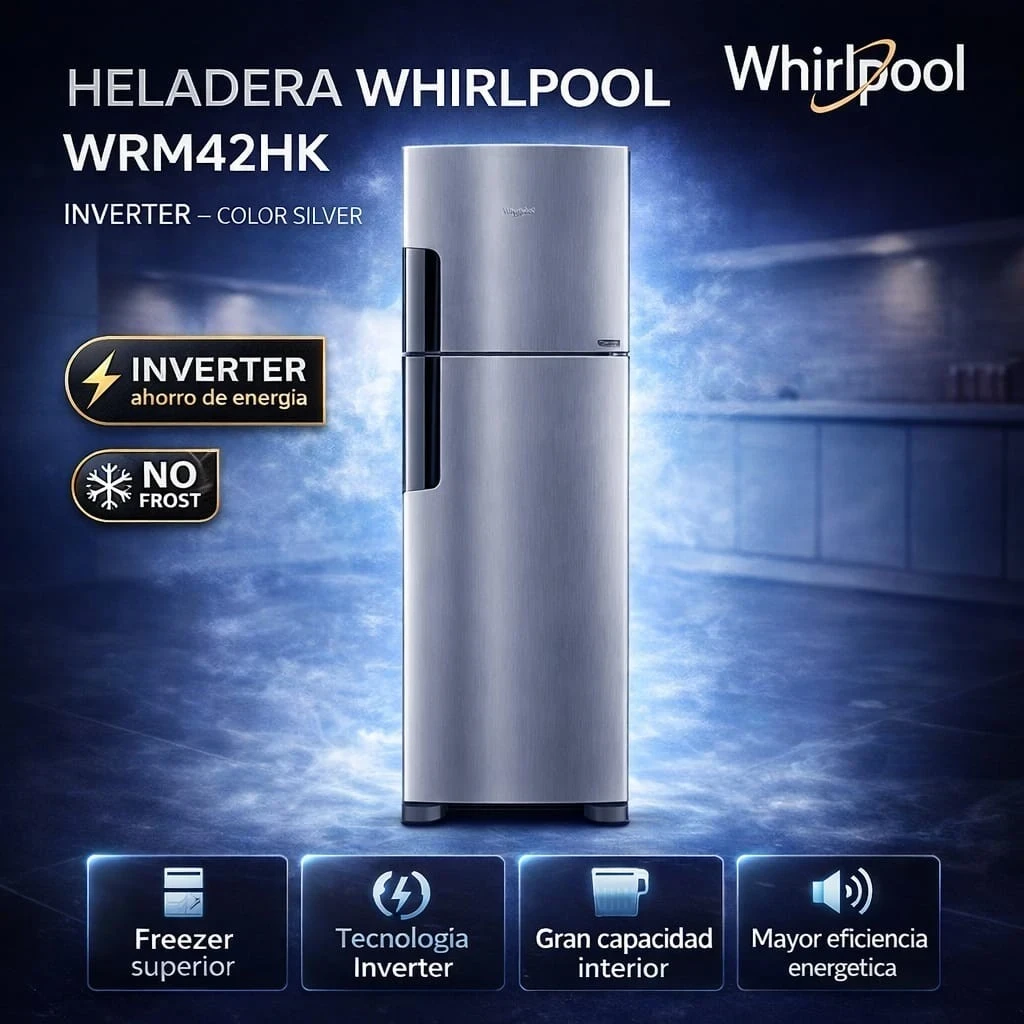 WHIRLPOOL HELADERA  380L NF INOX INVERTER