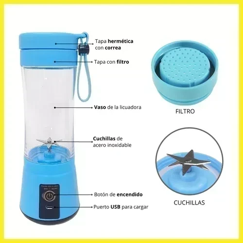 Mini Licuadora Portátil Recargable Usb Vaso De 380  4