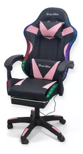 Silla Gamer STAR VISION Negro/Rosa C/Luz 3